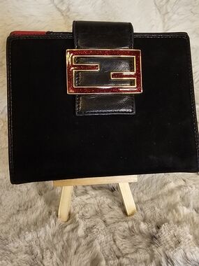 Fendi Black Agenda with Red and Gold Logo Accent